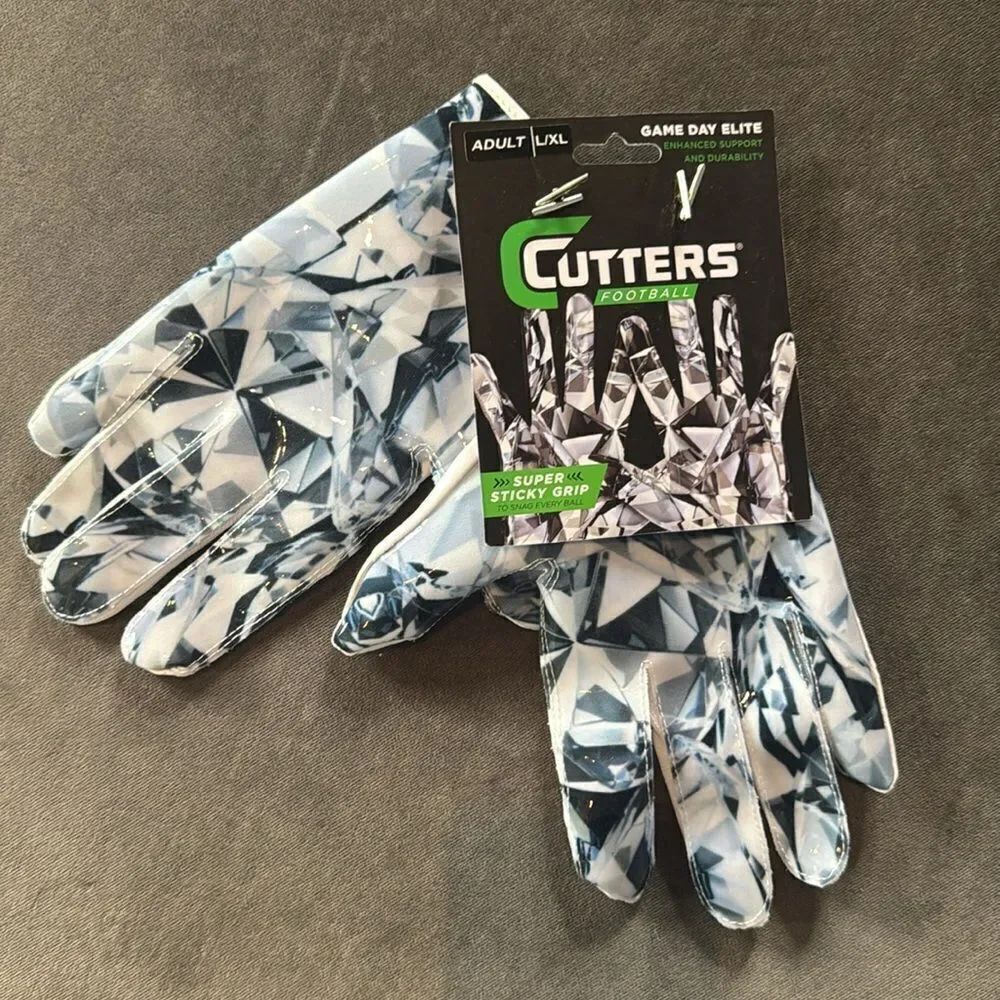 Cutters Game Day Elite Football Gloves Adult L/XL White Diamond SuperStickyGrip